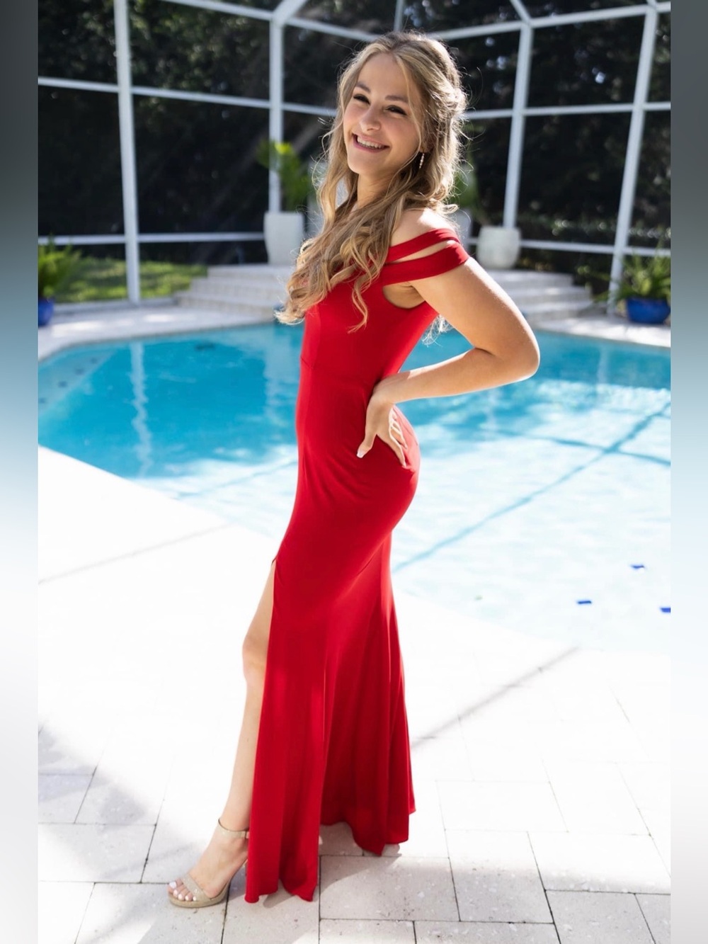 Aqua Crimson Sleeveless V-Neck Maxi Dress
